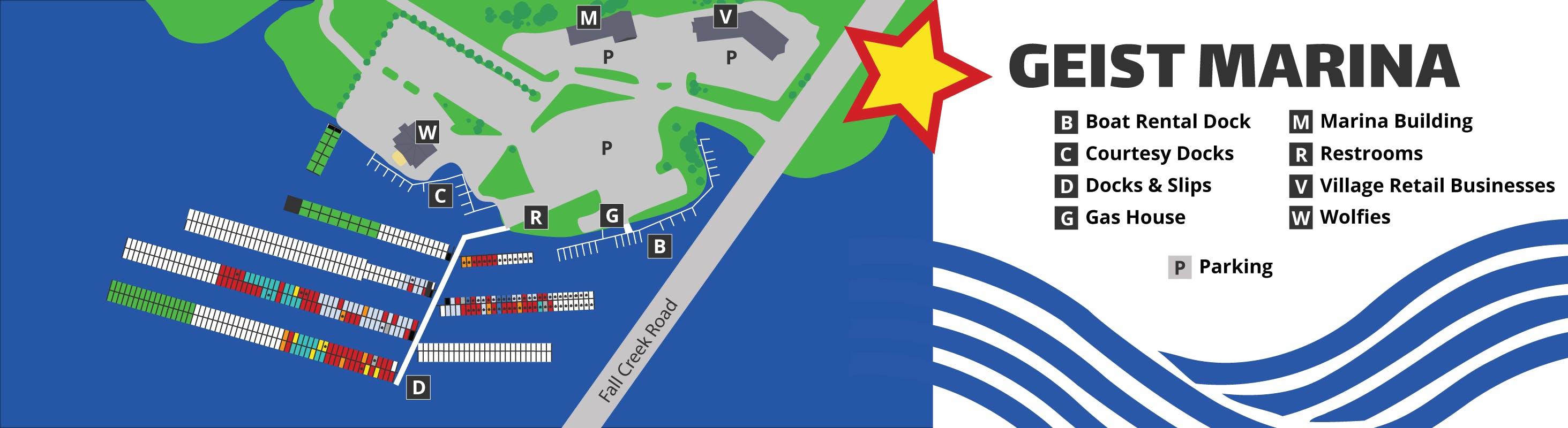 <p>Shows orientation and layout of Geist Marina property</p>
